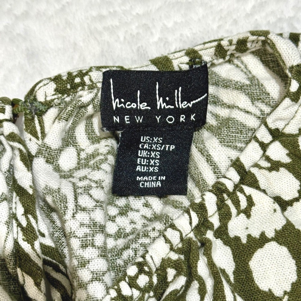 Nicole Miller NY Olive Green Tropical Palm Print Linen Jumpsuit XS Wide Leg - Picture 6 of 12